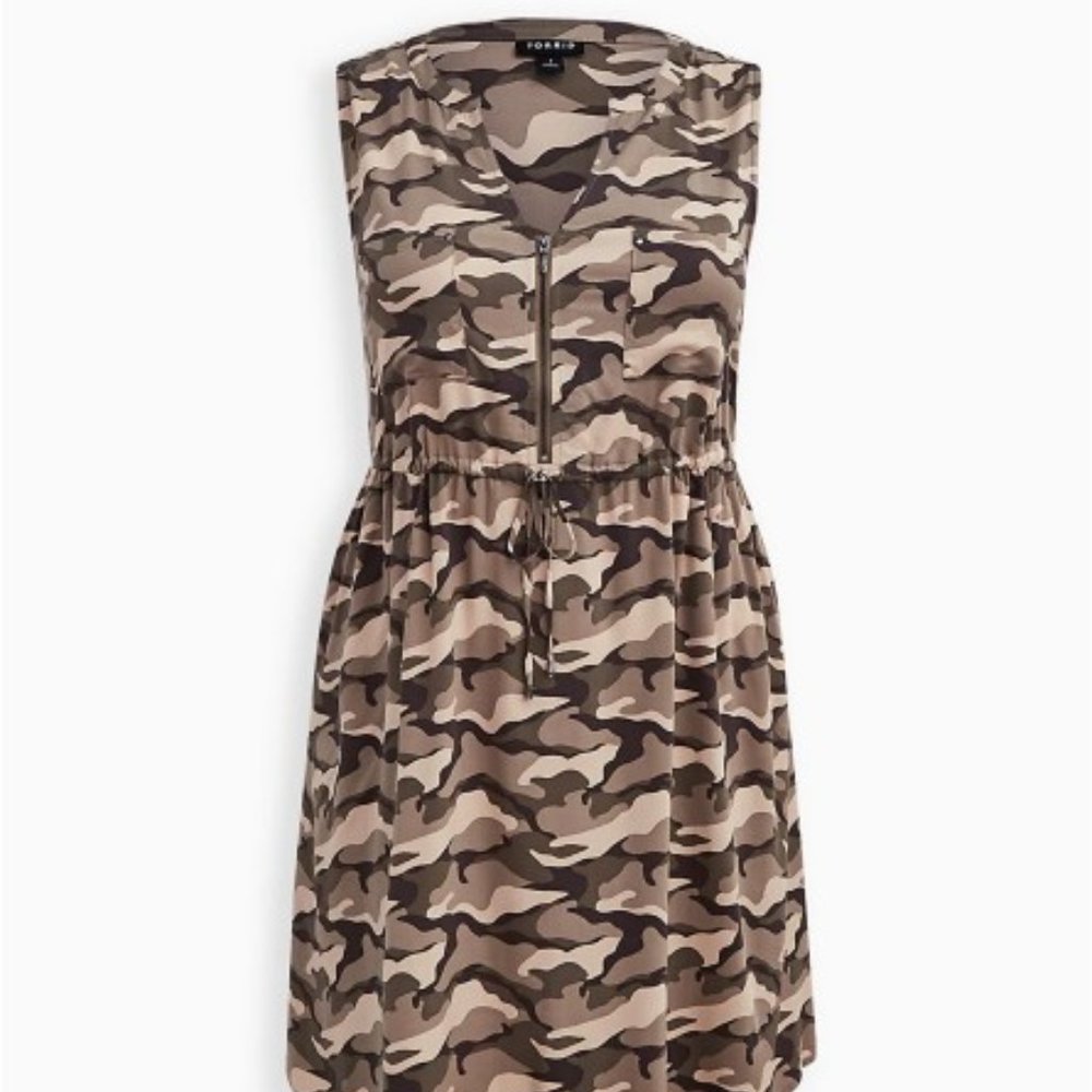 Torrid Camo Sleeveless Zip Front Shirt Dress